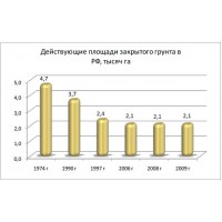 Динамика роста площадей современных теплиц в РФ